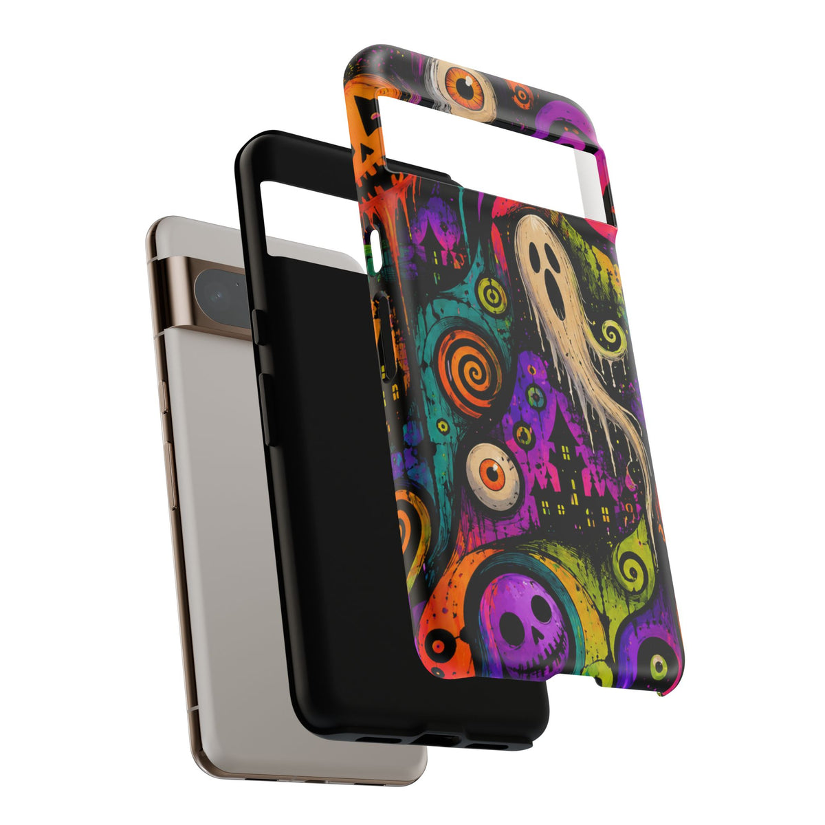 Halloween Ghost Phone Case — Colorful Spooky Skull & Haunted House Tough Case