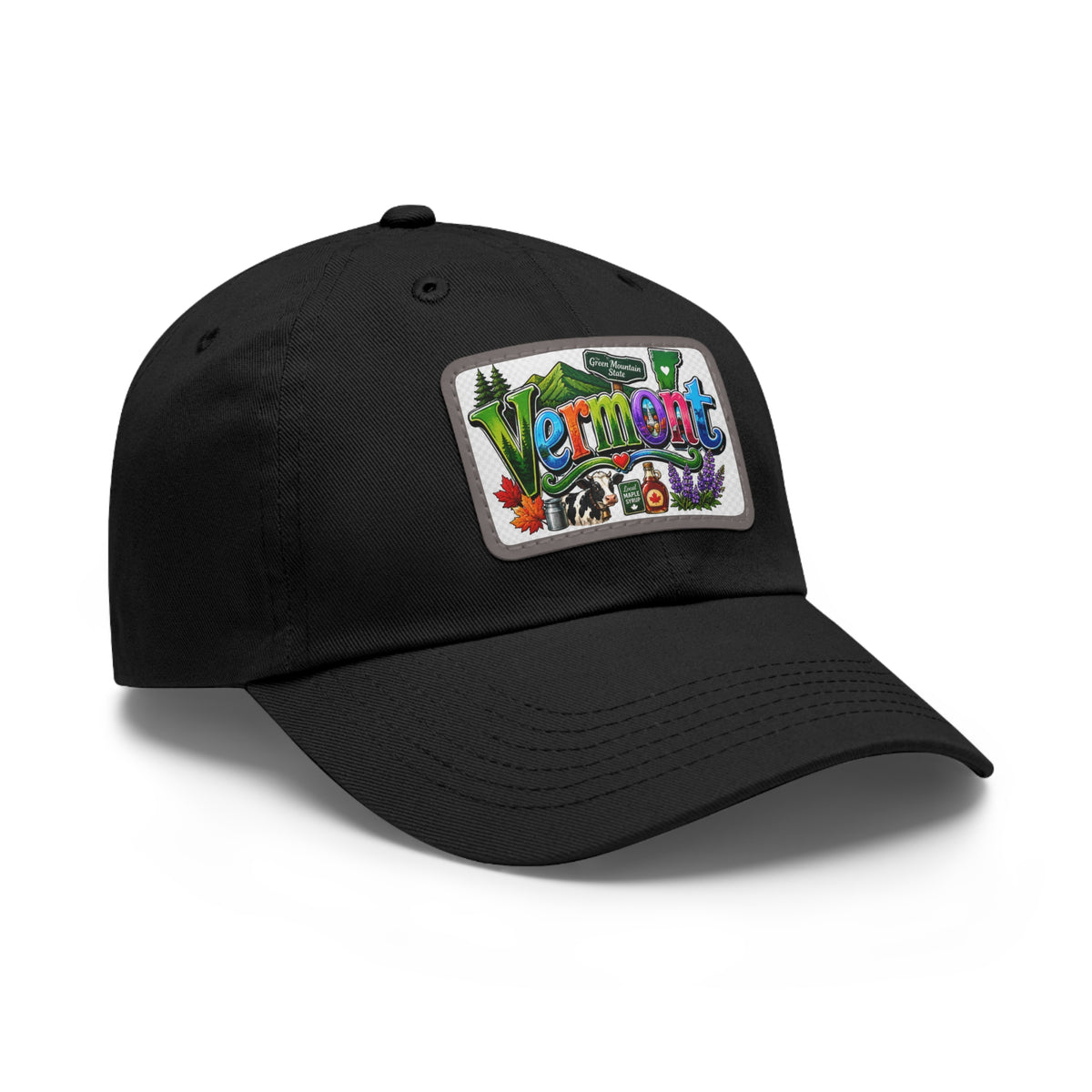 Vermont Patch Dad Hat | Leather Rectangle Patch, State Travel Cap