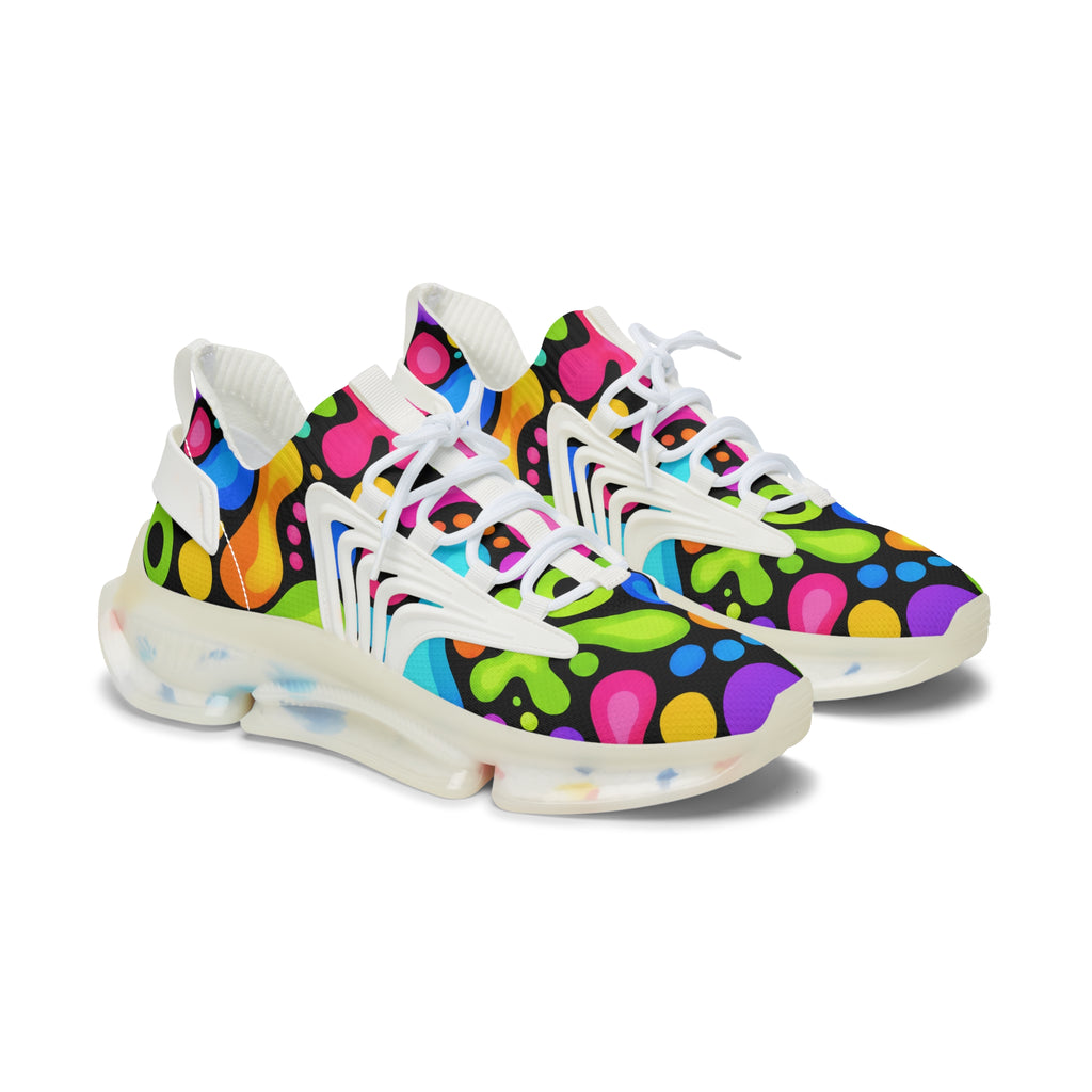 Colorful Retro Splash Mesh Sneakers — Women's Vibrant Pattern Athletic Shoes