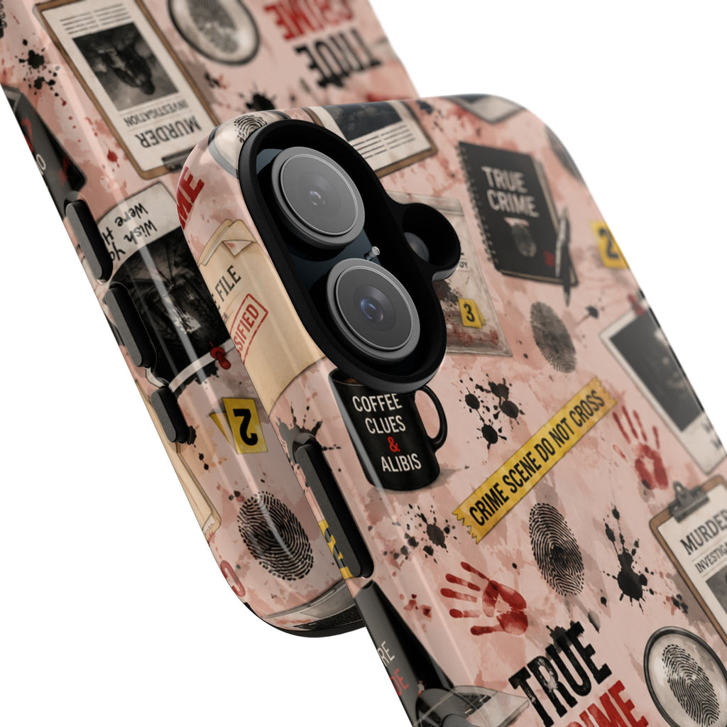 True Crime Pattern Phone Case – Detective Evidence, Crime Scene Tape & 'True Crime' Design