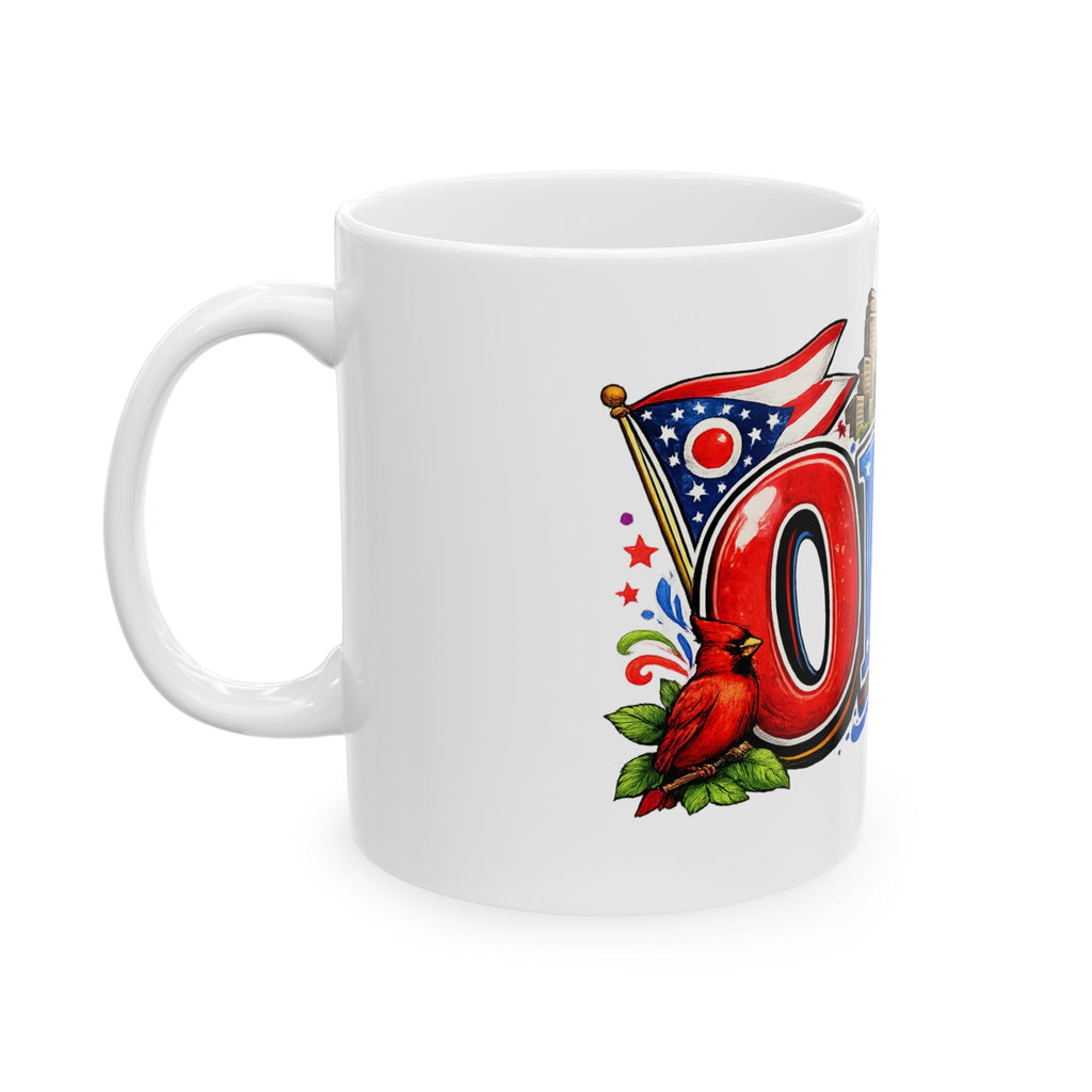 Ohio Letter Art Mug | State Skyline, Heart & Floral Ceramic Mug