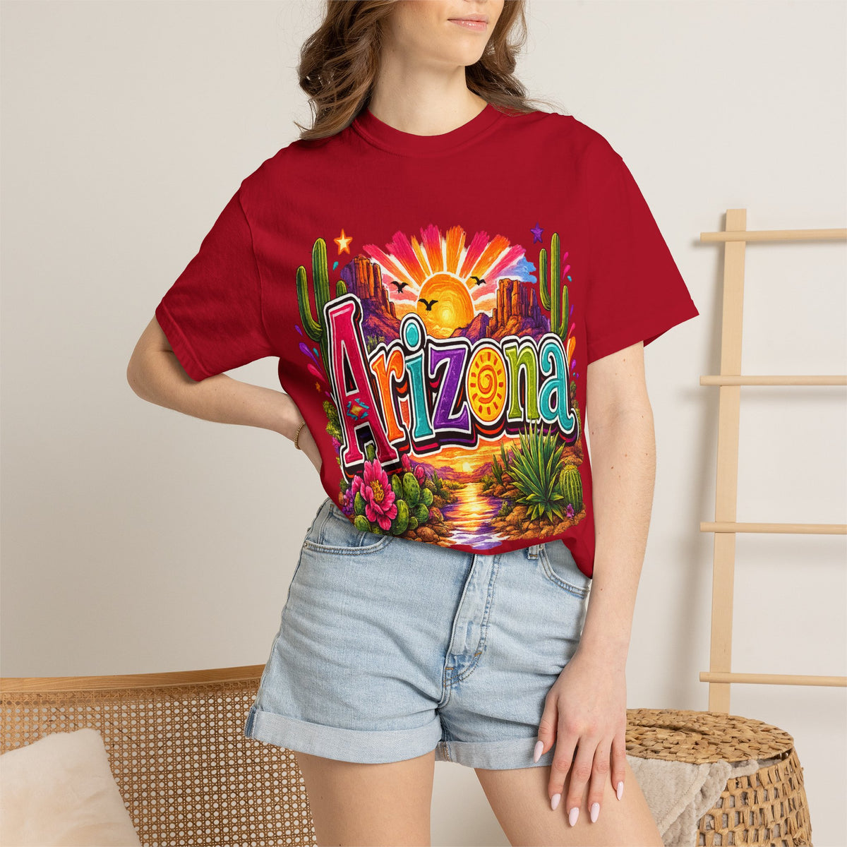 Arizona Desert Sunset T-shirt | Cactus, Saguaro, Floral Scenic Tee