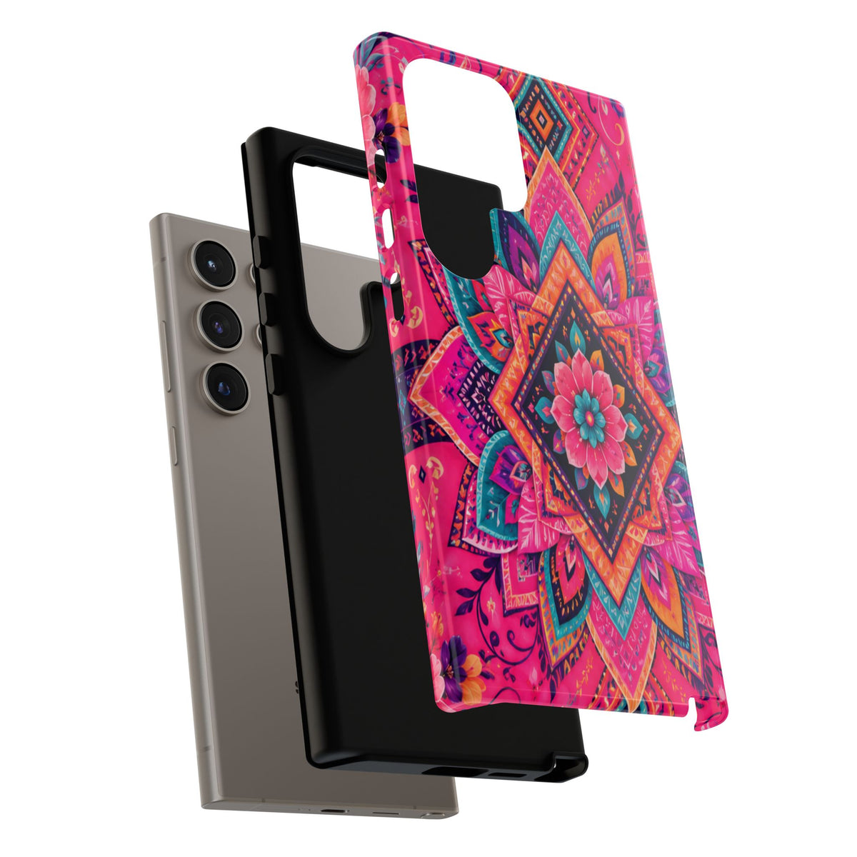 Floral Mandala Tough Phone Case — Pink Boho Protective Cover