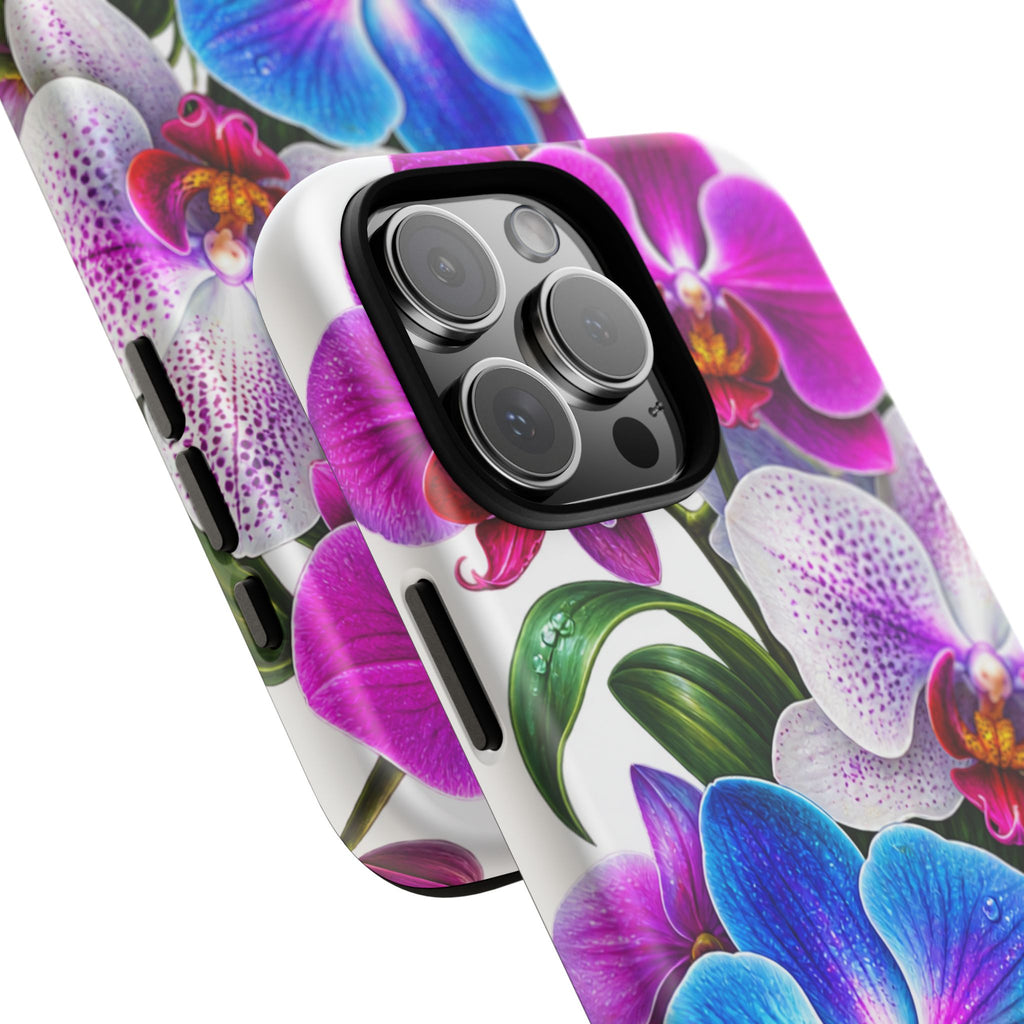 Orchid Floral Tough Phone Case – Vibrant Blue & Pink Orchid Protective Cover