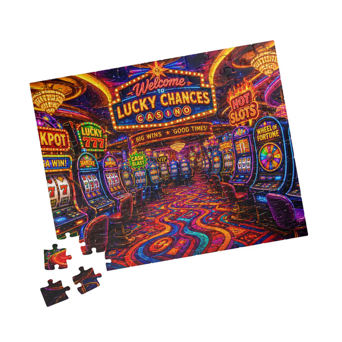 Neon Casino Arcade Scene Puzzle 1014-Piece | Vegas Slots Jigsaw