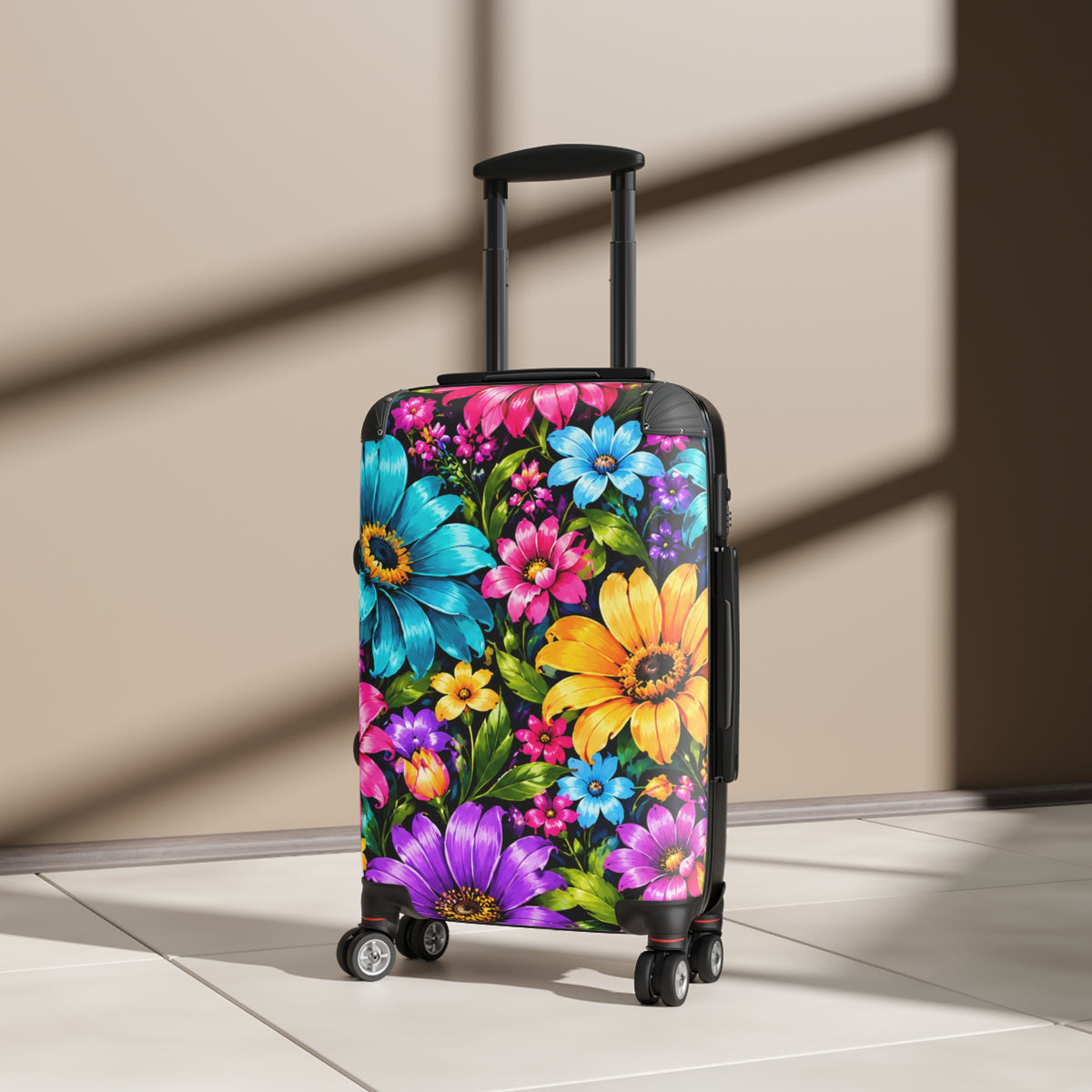 Bright Floral Suitcase – Colorful Flower Print Carry-On Travel Luggage