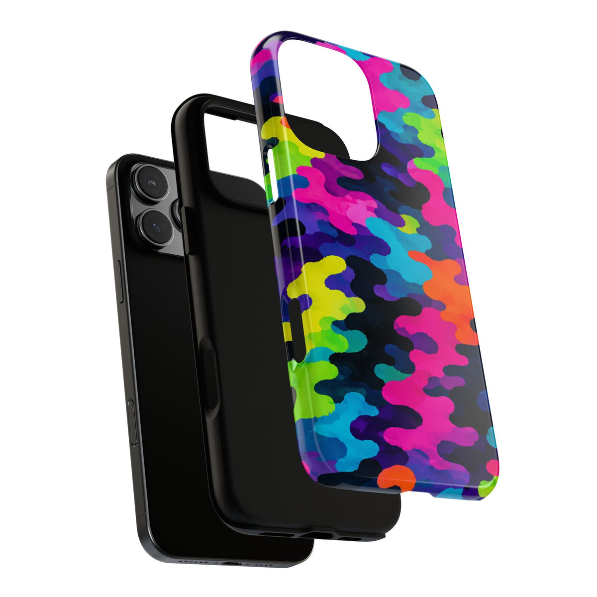 Neon Camo Tough Phone Case — Bright Rainbow Protective iPhone Cover