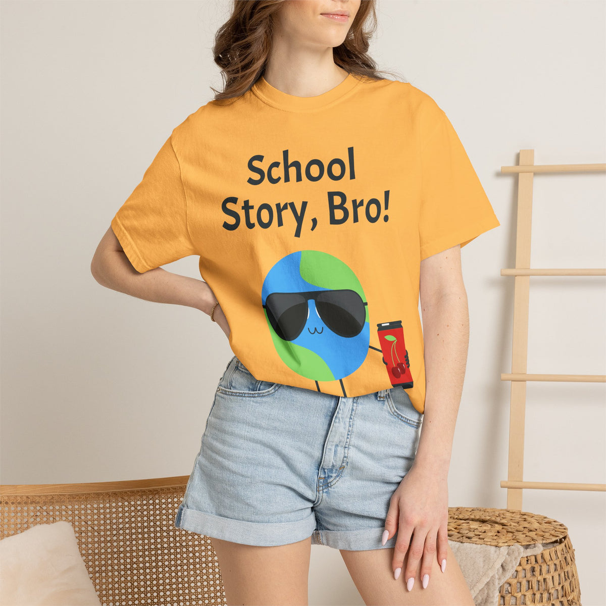 School Story, Bro! T-Shirt — Funny Earth Cartoon Tee for Students & Teachers