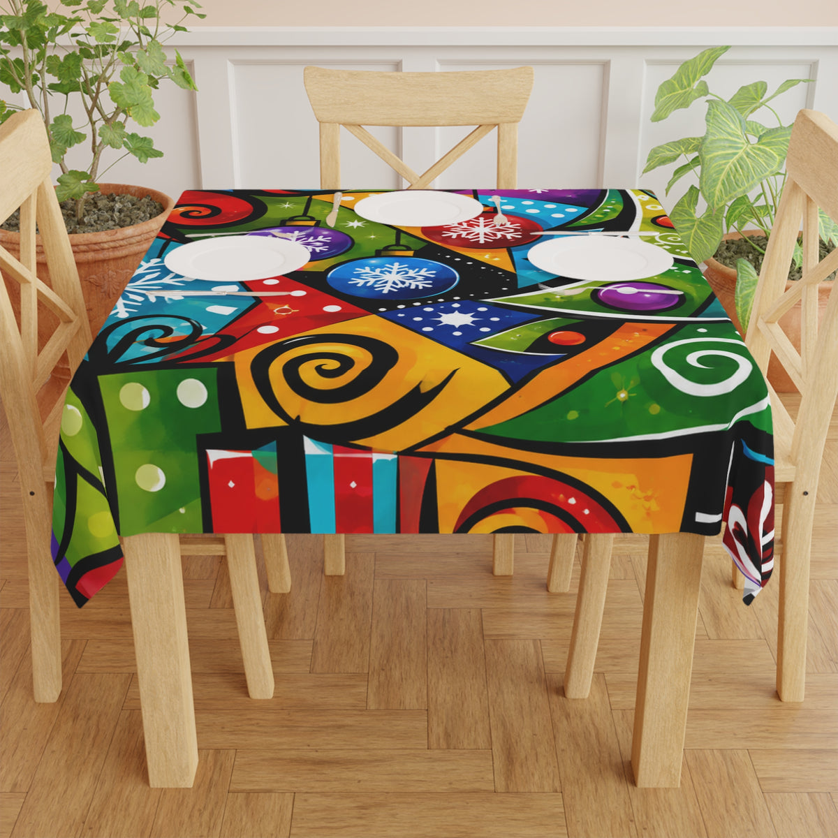 Colorful Abstract Christmas Tree Tablecloth – Festive Holiday Dining Decor
