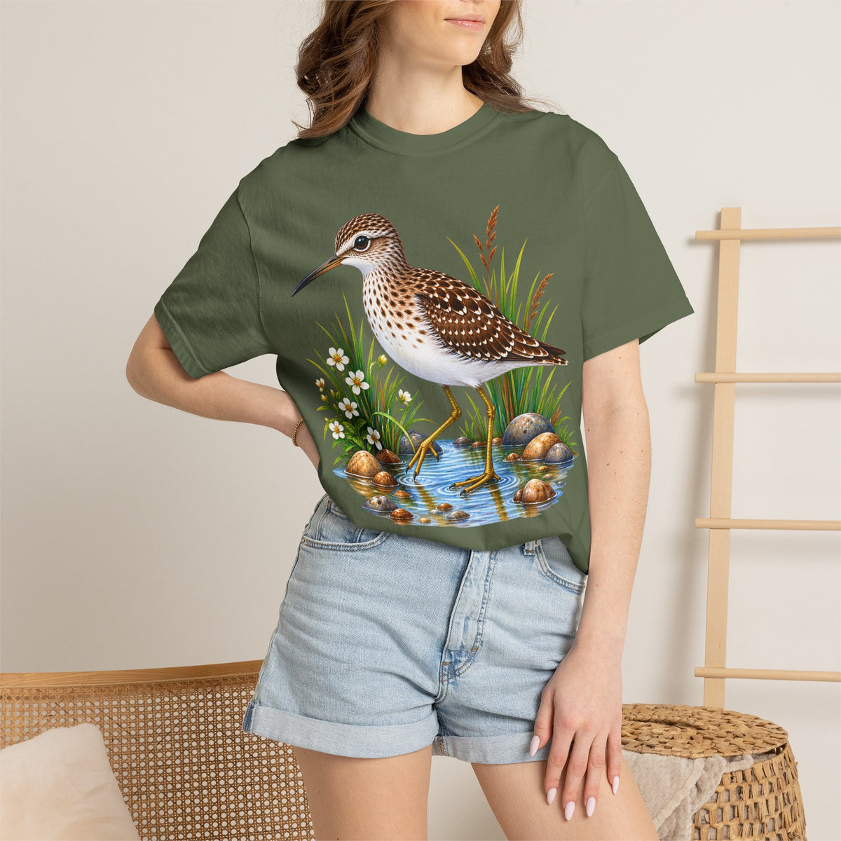 Shorebird Illustration T-Shirt — Marsh Sandpiper Graphic Tee