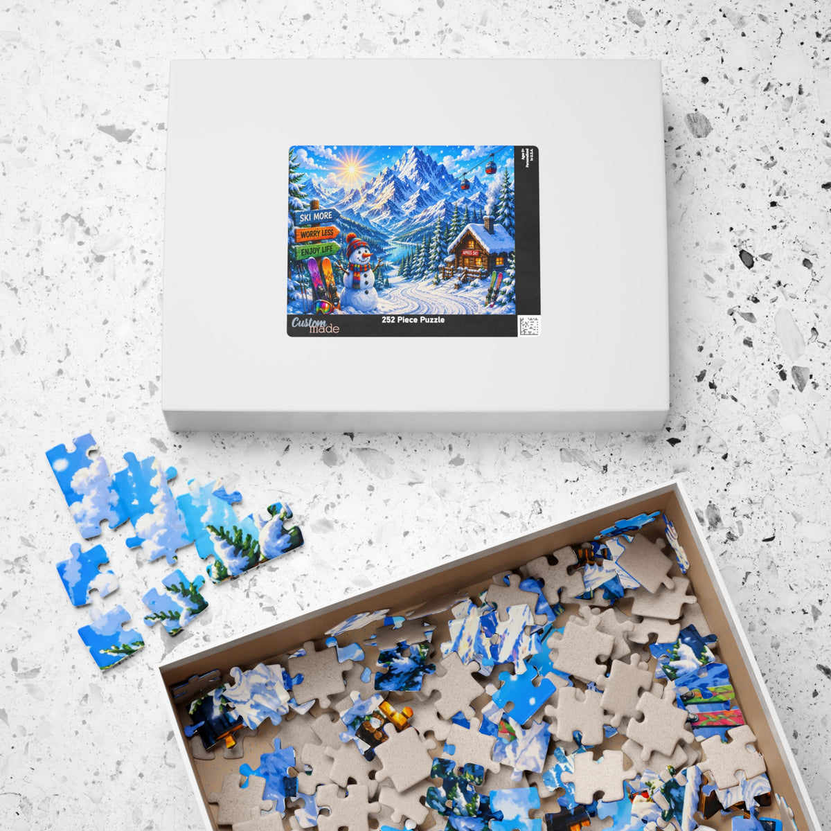 Snowy Mountain Ski Resort Puzzle 520-piece | Winter Scene Jigsaw