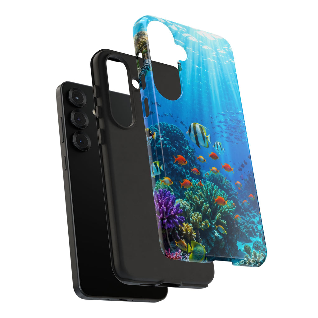 Underwater Ocean Life Tough Phone Case — Coral Reef & Sea Turtle Protective Cover