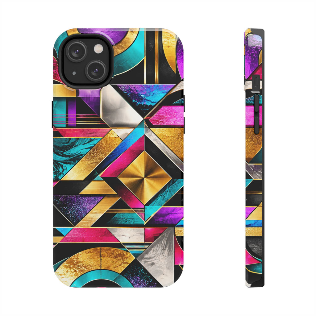 Geometric Art Deco Tough Phone Case — Vibrant Gold, Teal & Magenta Pattern