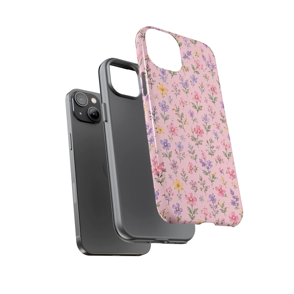 Floral Pink Tough Phone Case — Pastel Wildflower Protective Case