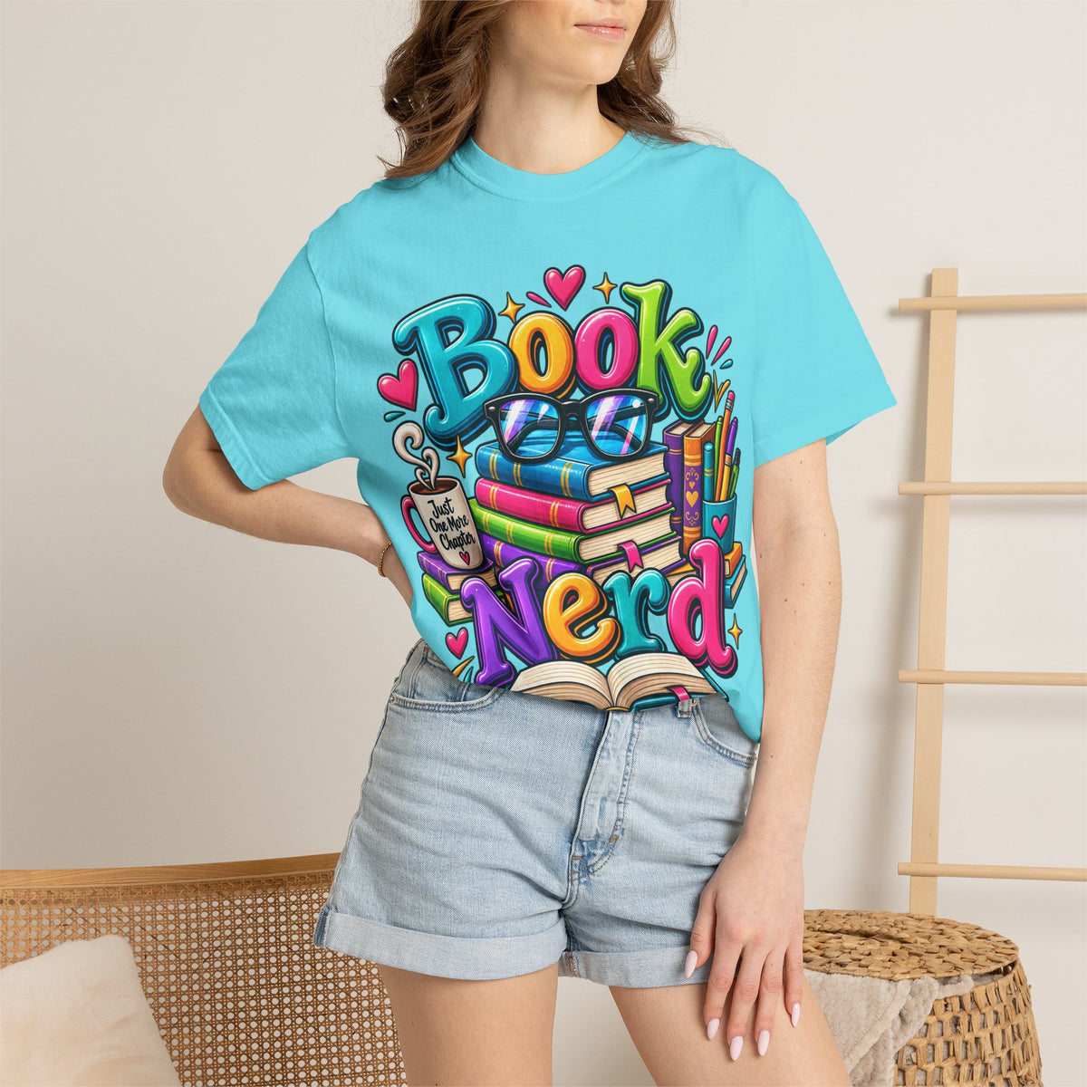Book Nerd T-Shirt | Colorful Stacked Books Illustration