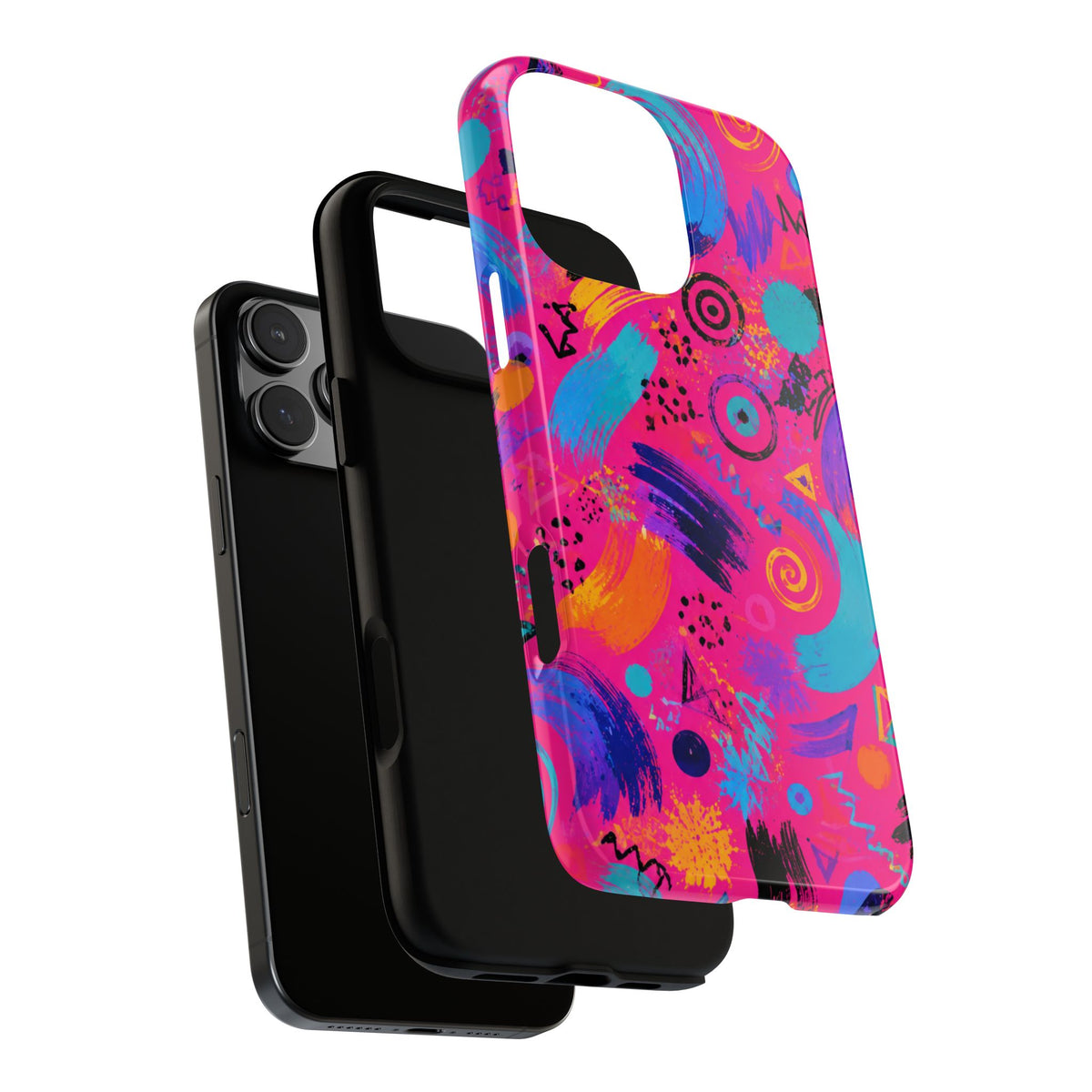 Neon Retro Abstract Tough Phone Case — 80s Brushstroke Pattern