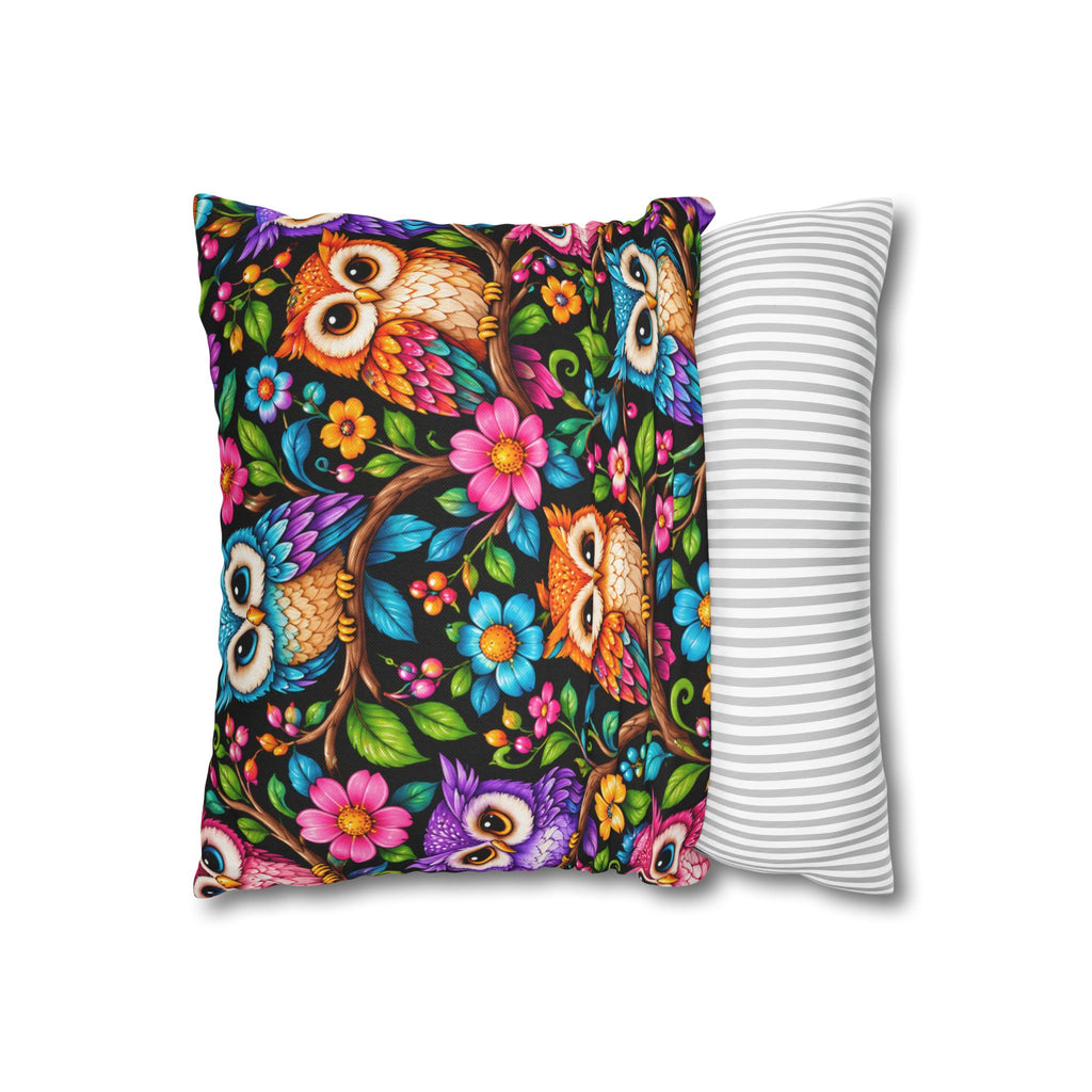 Colorful Owl Floral Throw Pillowcase