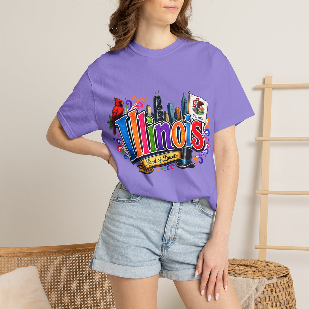 Illinois state skyline tee | Illinois T-shirt with cardinal and state flag