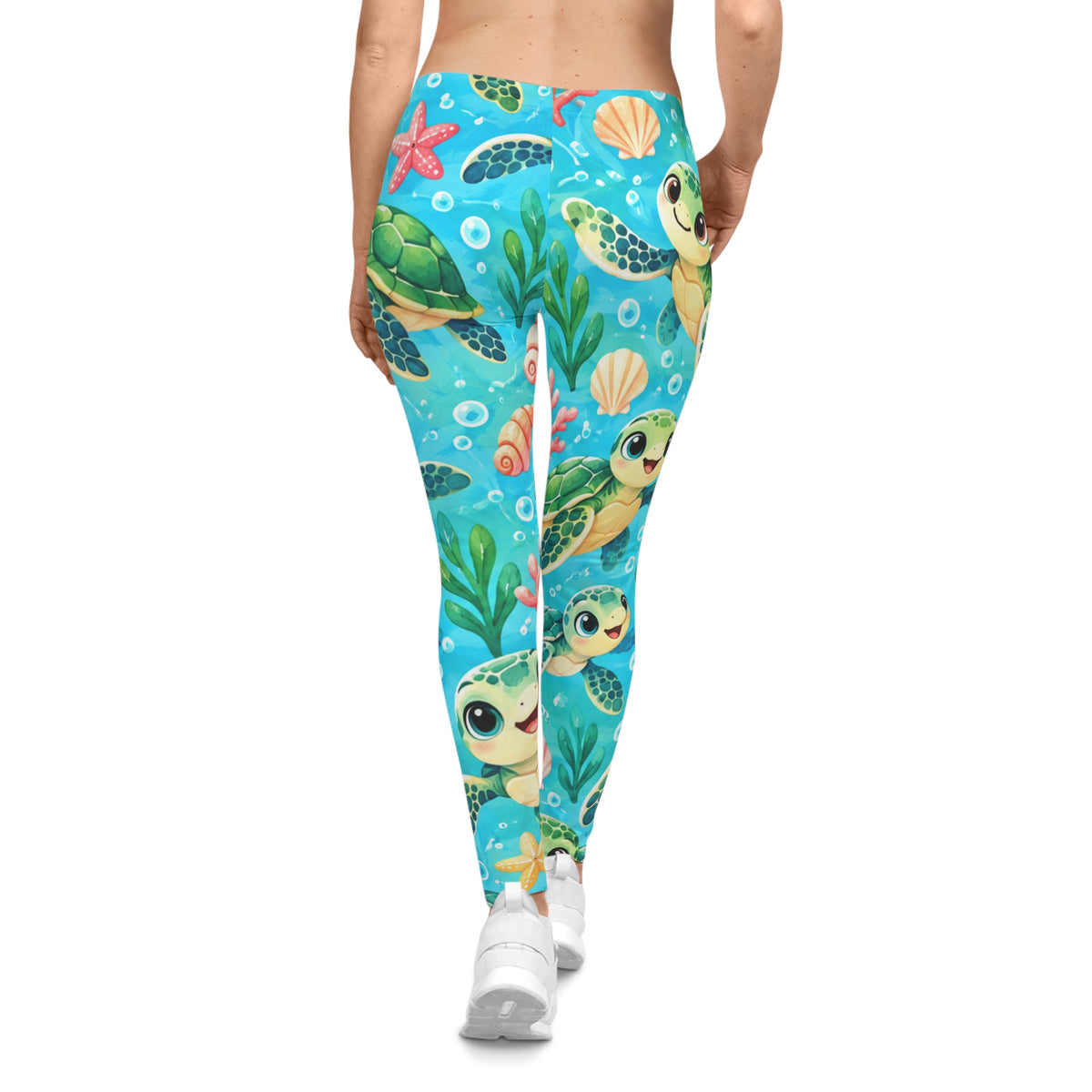 Sea Turtle Print Leggings — Cute Ocean Pattern Women's Leggings