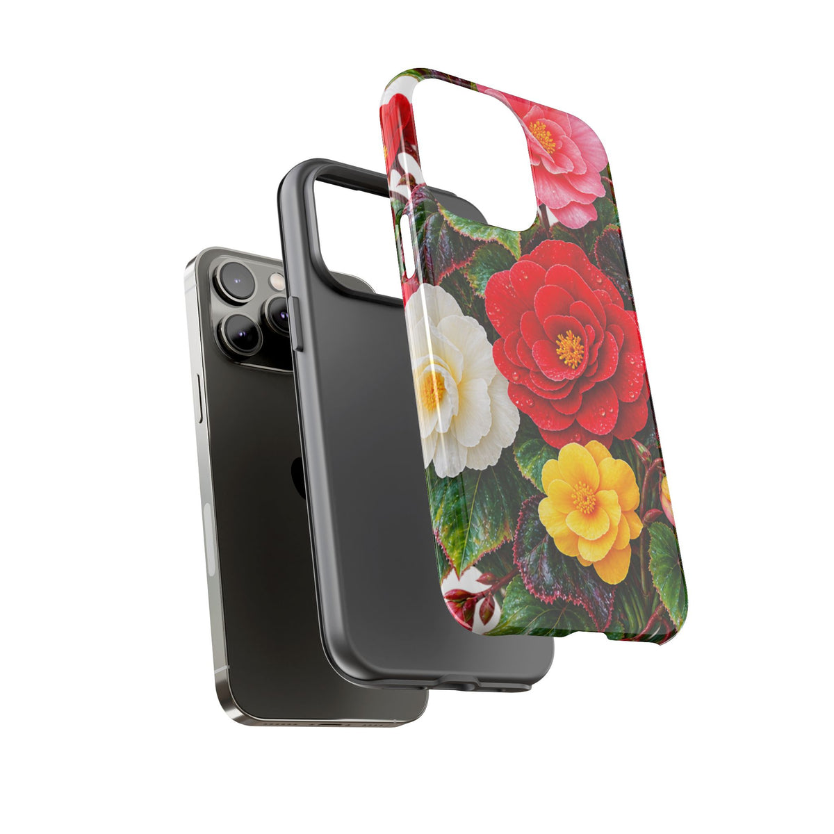 Floral Begonia Phone Case — Vibrant Red, Pink & Yellow Blossom Protective Cover