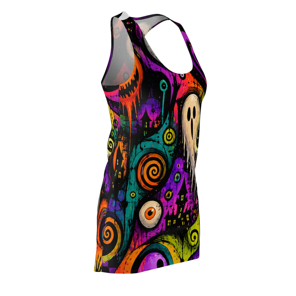 Halloween Ghost Racerback Dress — Colorful Spooky All-Over Print