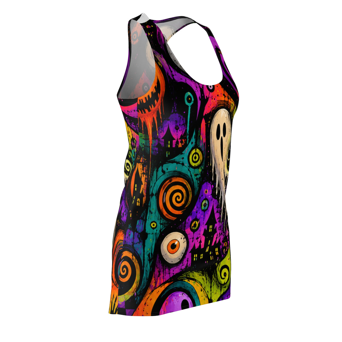 Halloween Ghost Racerback Dress — Colorful Spooky All-Over Print