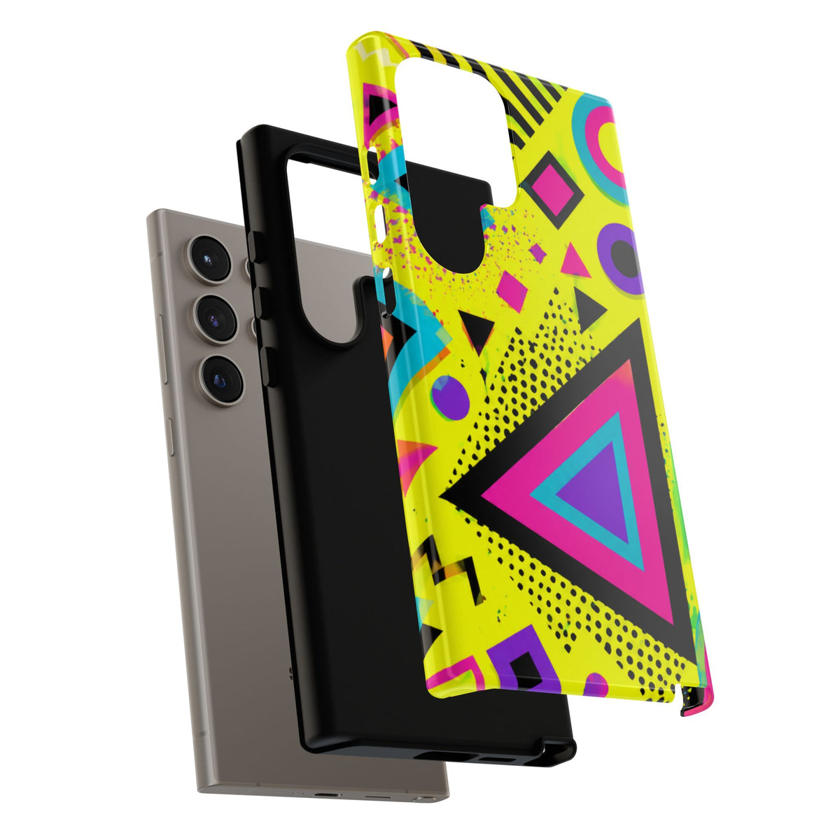 Retro 80s Geometric Phone Case — Neon Memphis Triangle Design