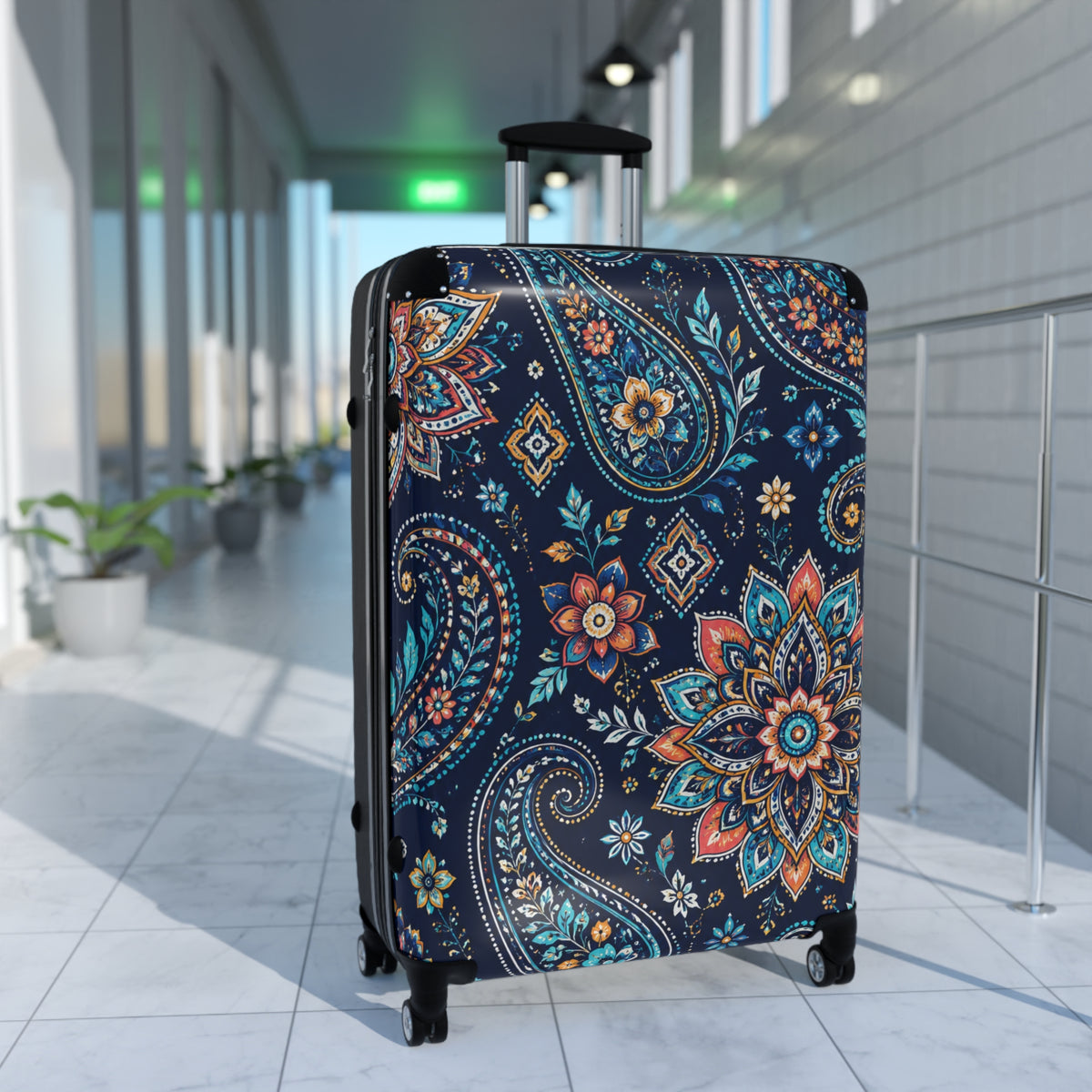 Floral Paisley Suitcase Cover – Navy Boho Luggage Protector