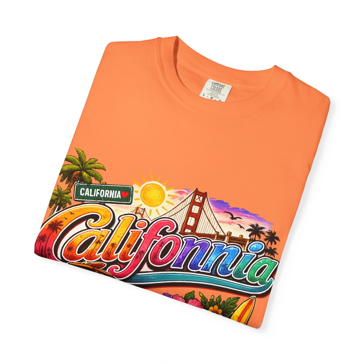 California Retro Sunset T-shirt | Golden Gate, Palm Trees & Surf