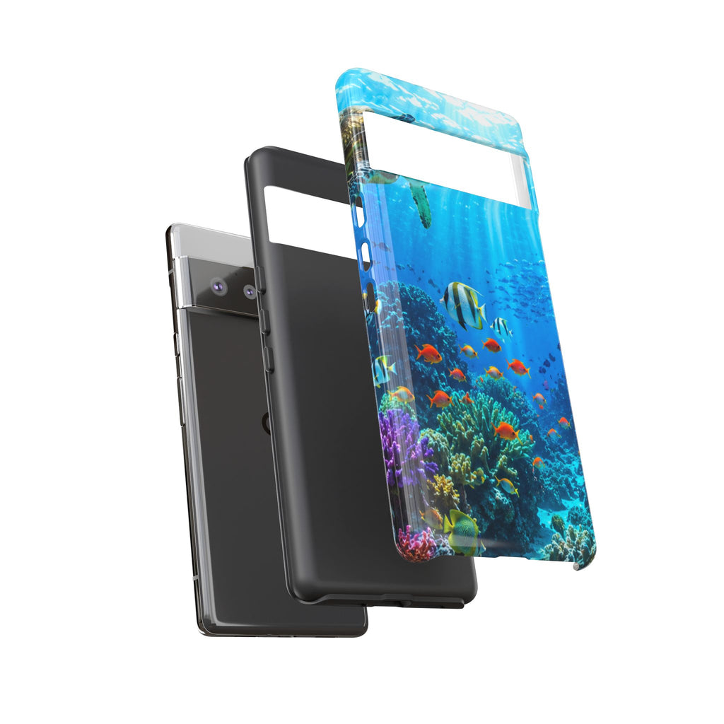 Underwater Ocean Life Tough Phone Case — Coral Reef & Sea Turtle Protective Cover