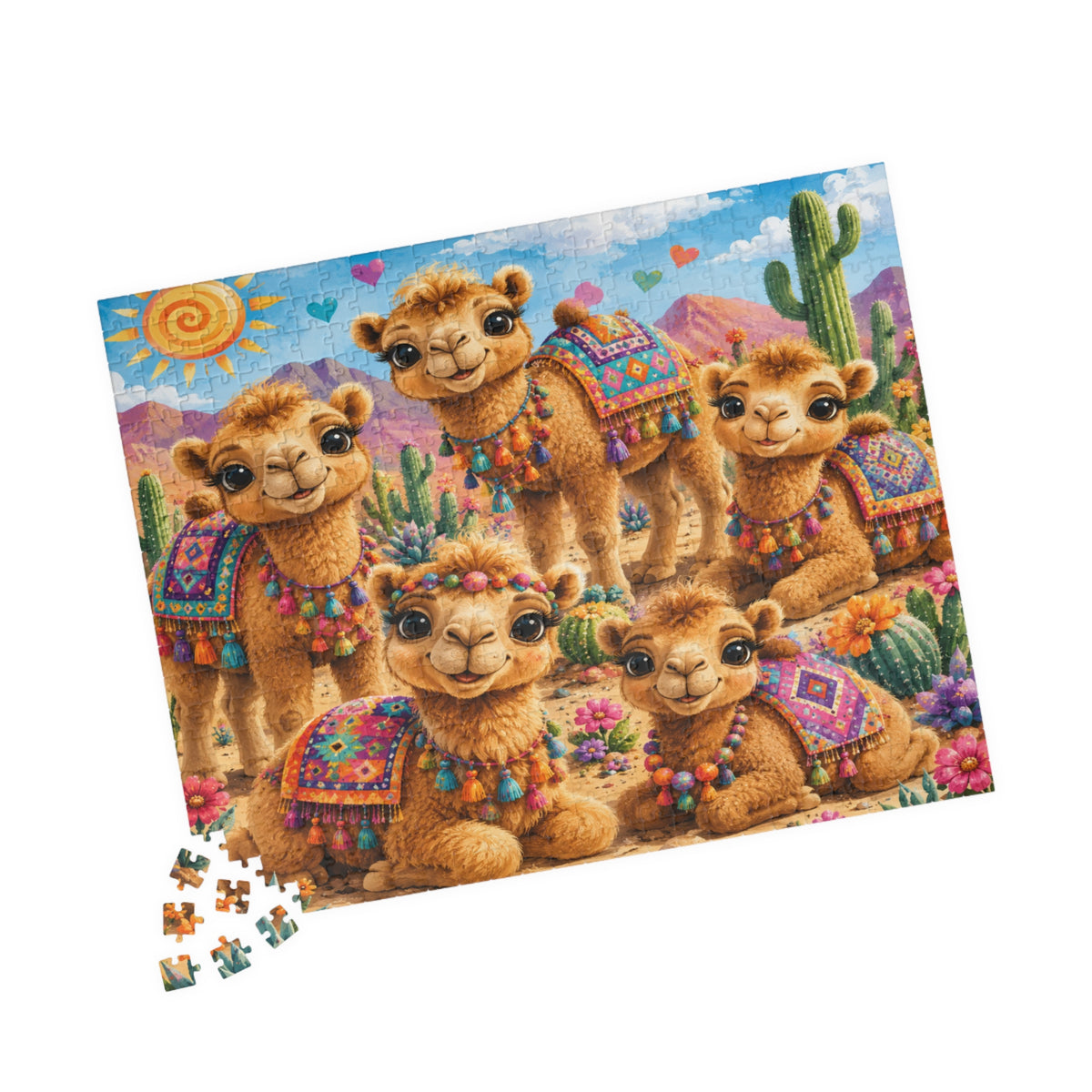 Cute Camel Family Jigsaw Puzzle – 110/252/520/1014-Piece Colorful Desert Scene