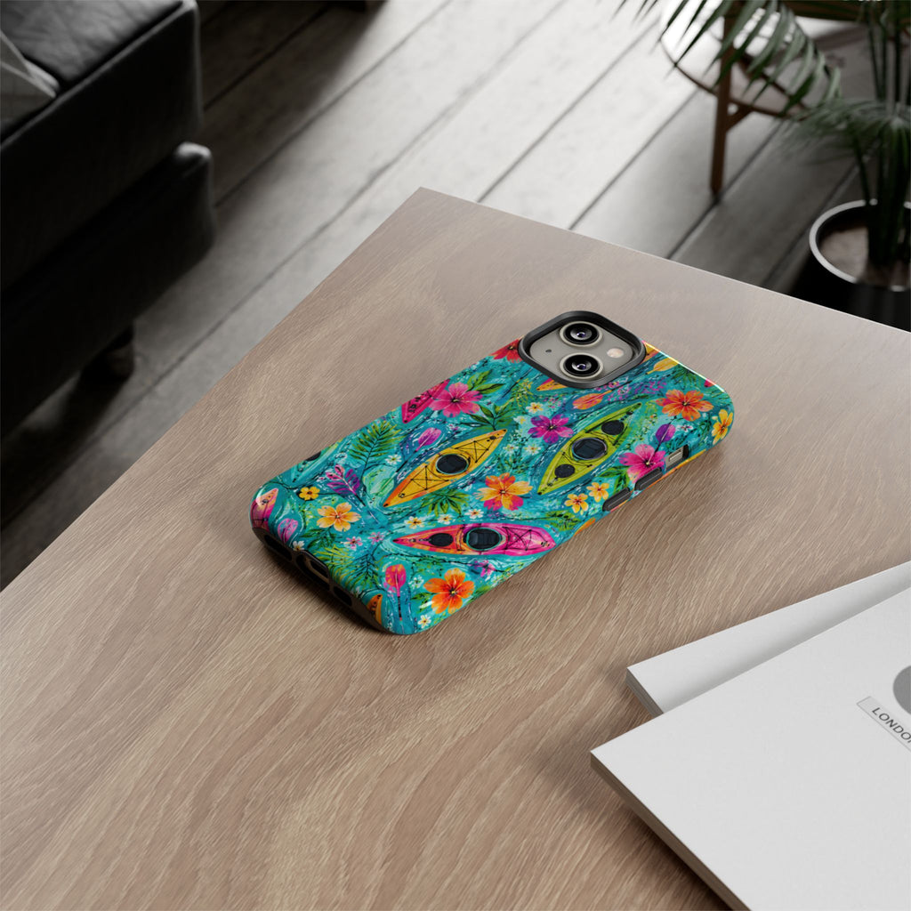 Tropical Kayak Phone Case – Colorful Floral Waterproof Pattern