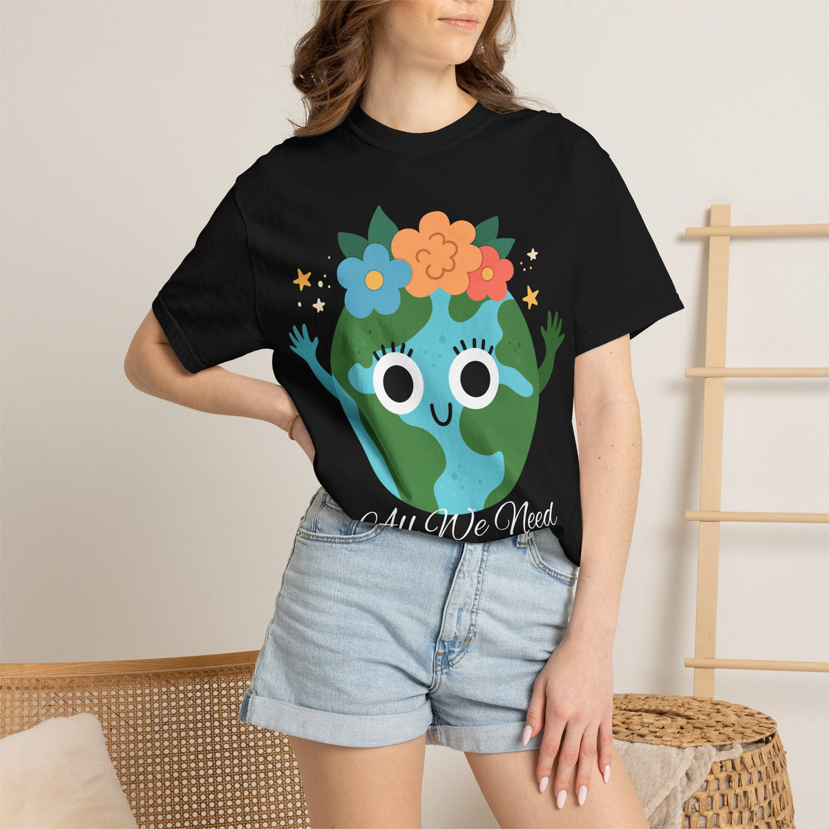Flower Crown Earth Illustration T-shirt | Cute Planet Graphic