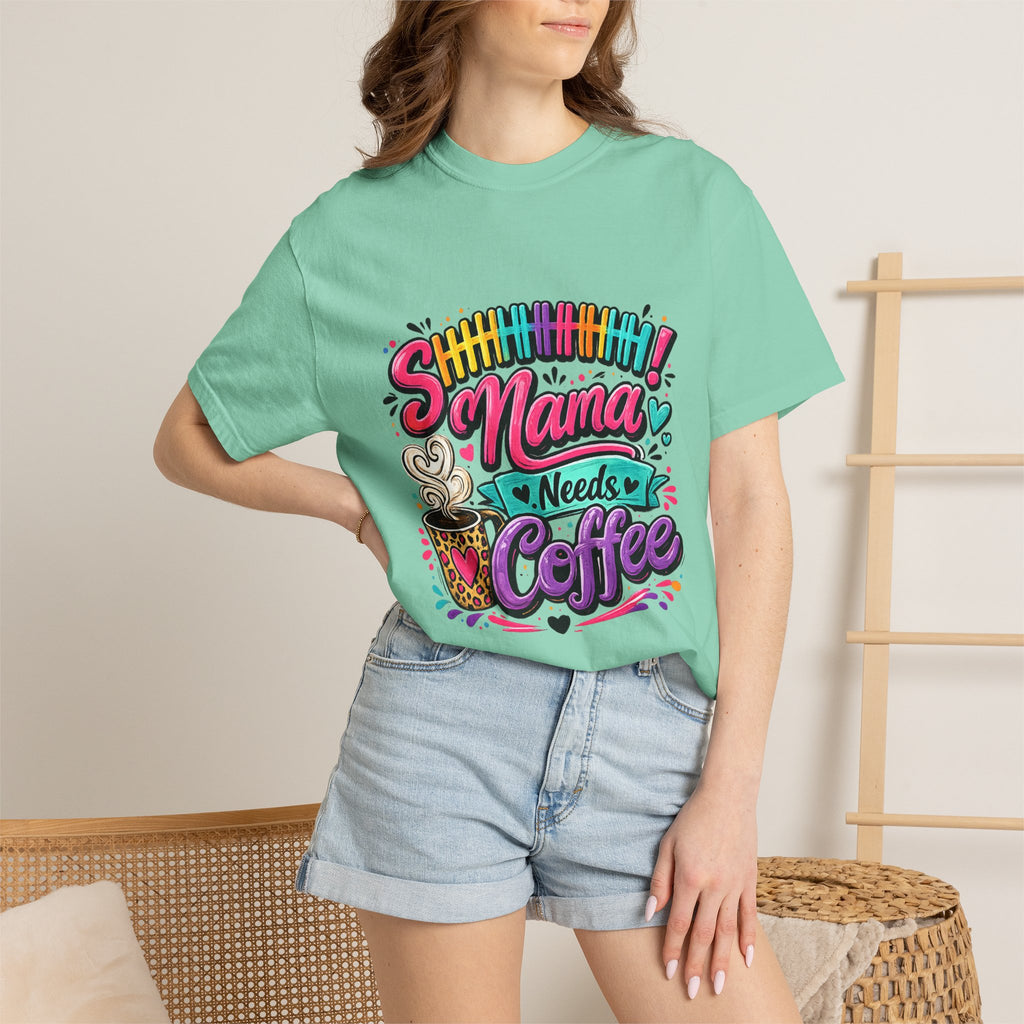 Mama Needs Coffee T-shirt | Colorful Coffee Cup Typography