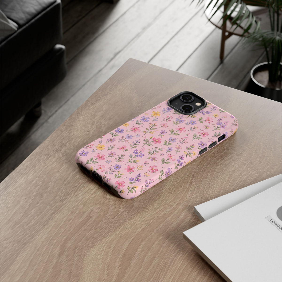Floral Pink Tough Phone Case — Pastel Wildflower Protective Case