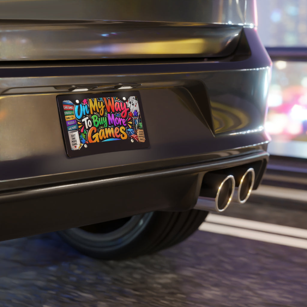 On My Way to Buy More Games Vanity Plate - Colorful Board Game License Plate