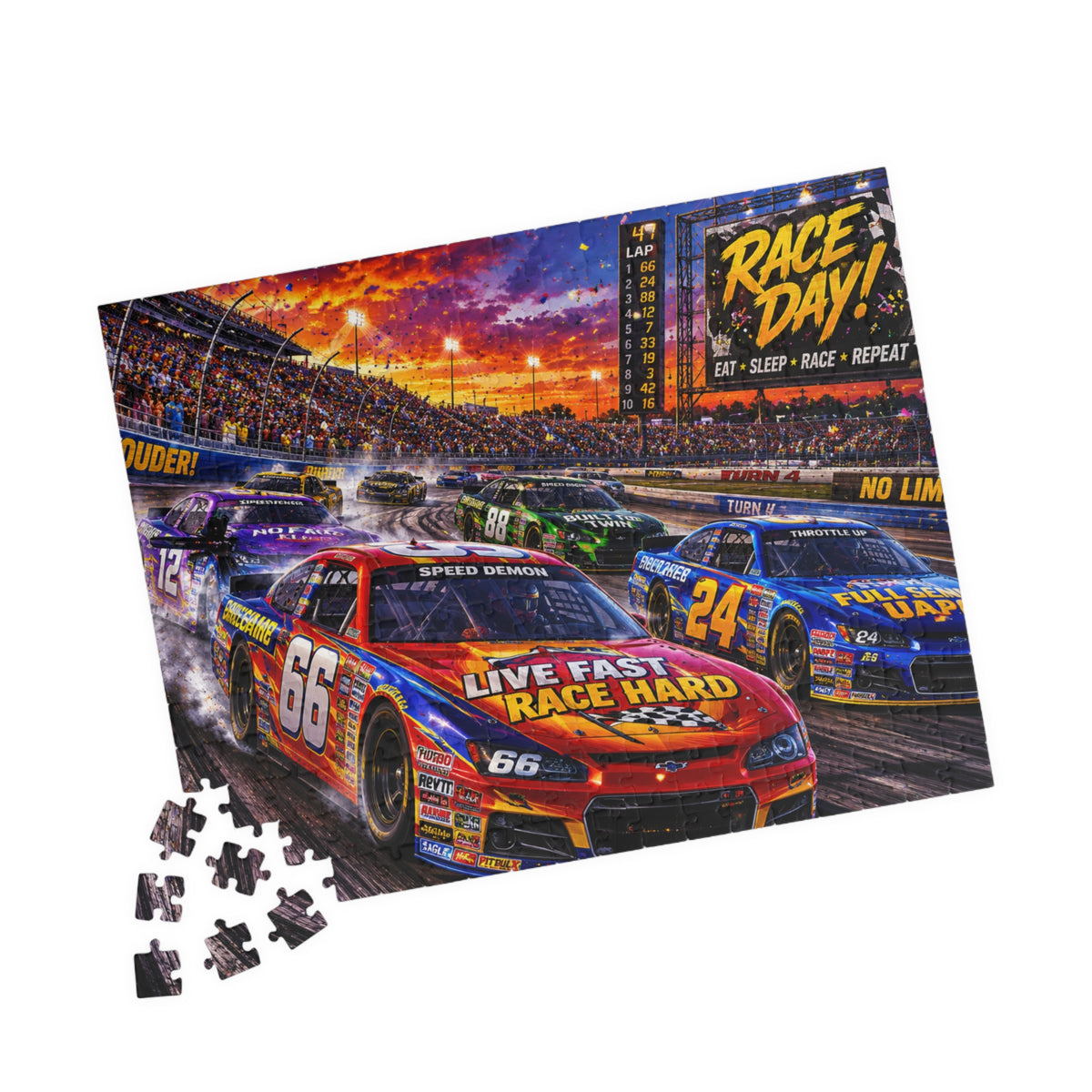 Race Day Car Racing Puzzle — "Live Fast Race Hard" Jigsaw (110–1014 pcs)