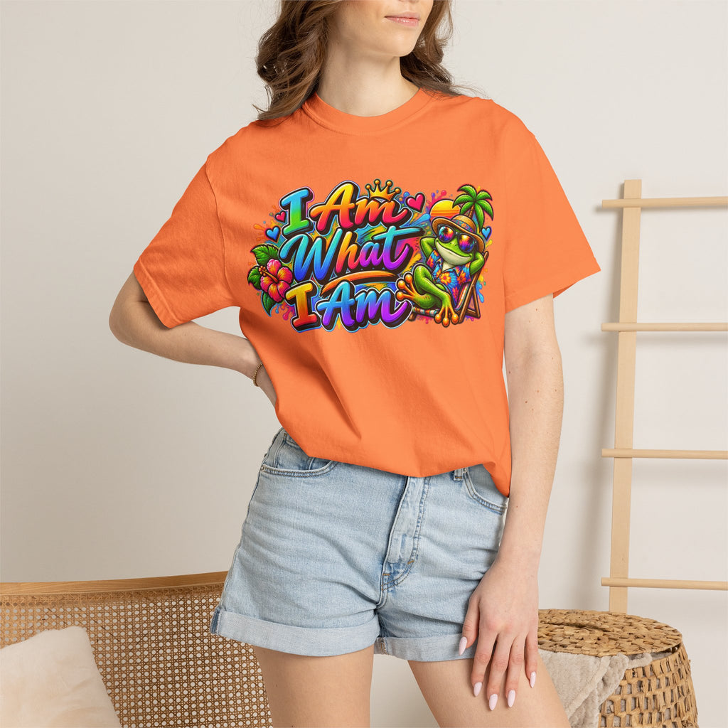 T-Shirt — "I Am What I Am" Colorful Tropical Frog Graphic Tee