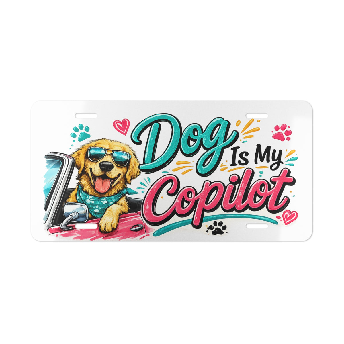 Dog Is My Copilot Vanity Plate | Cute Golden Retriever Driving