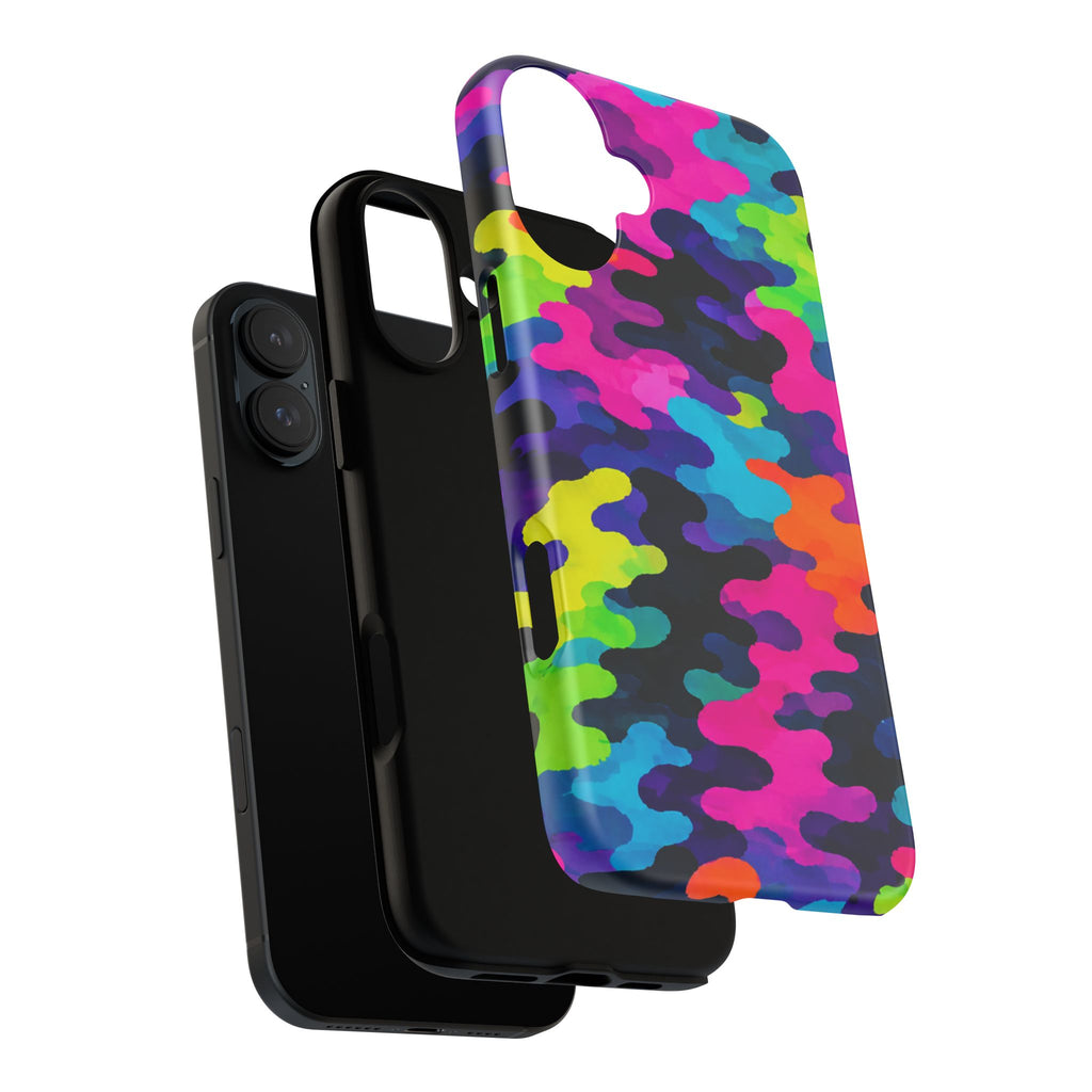 Neon Camo Tough Phone Case — Bright Rainbow Protective iPhone Cover