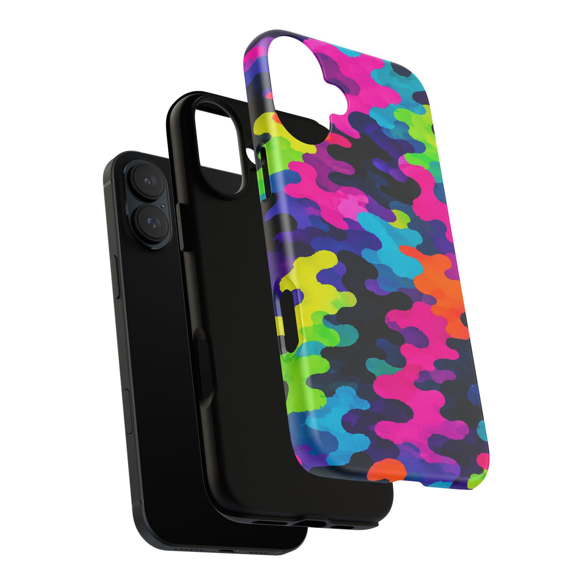 Neon Camo Tough Phone Case — Bright Rainbow Protective iPhone Cover