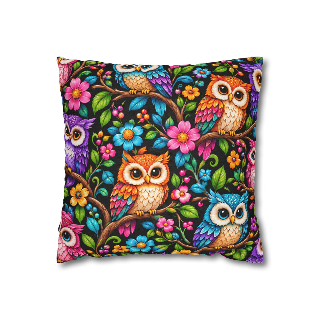 Colorful Owl Floral Throw Pillowcase