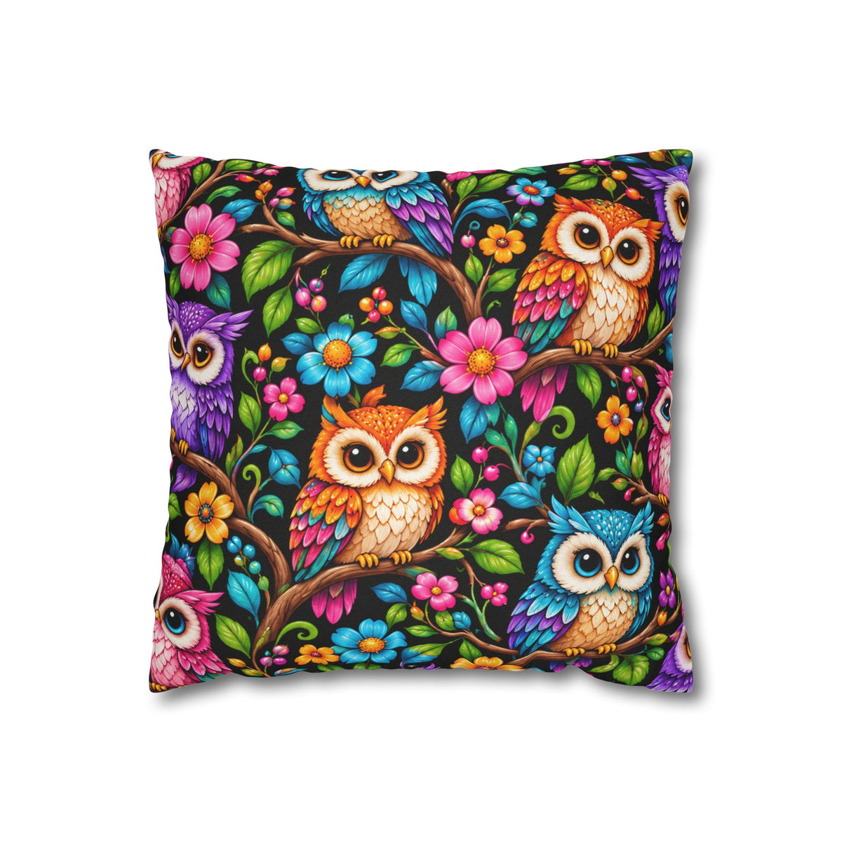 Colorful Owl Floral Throw Pillowcase