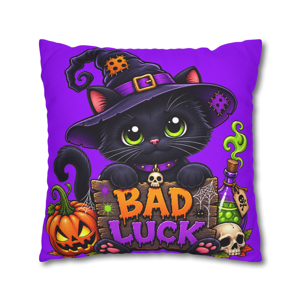 Halloween Black Cat Pillowcase — "Bad Luck" Spooky Cute Decorative Pillow