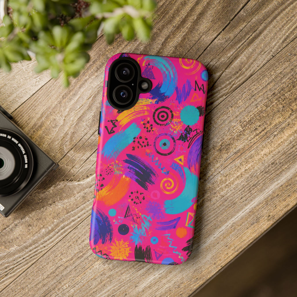 Neon Retro Abstract Tough Phone Case — 80s Brushstroke Pattern