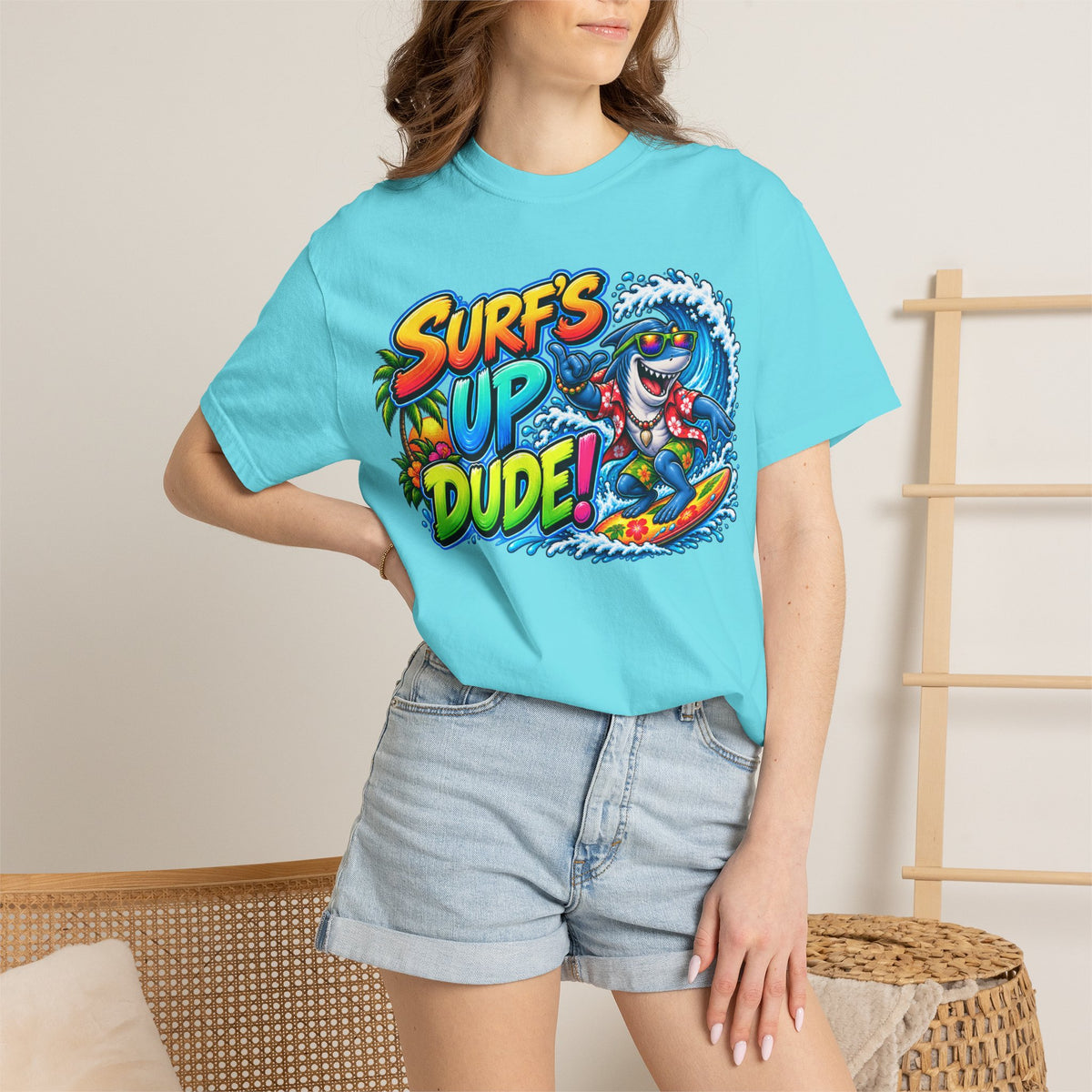 Surf's Up Dude! Surf Shark Graphic T-Shirt