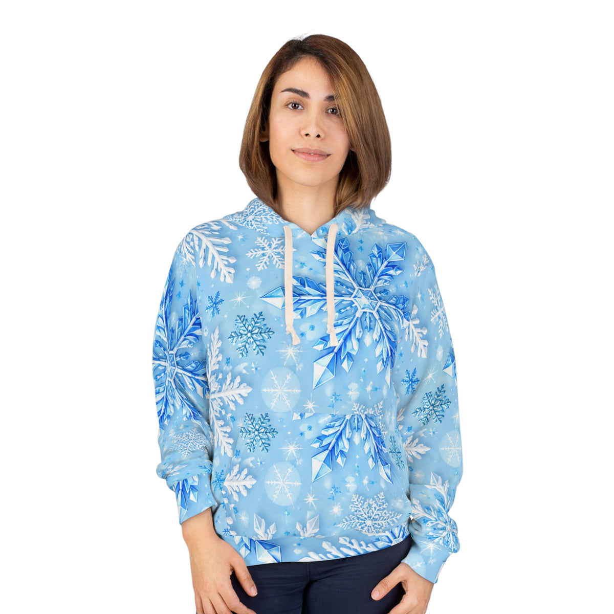 Snowflake Pattern Hoodie — Blue Winter Pullover