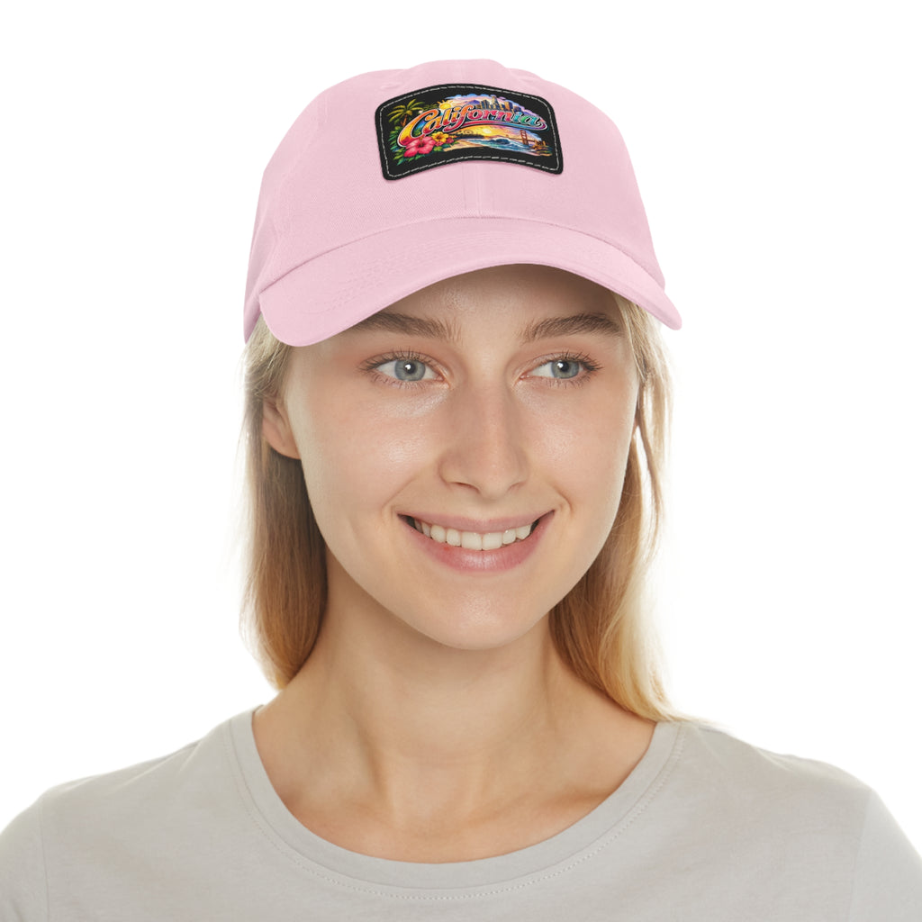 California Beach Patch Dad Hat | Leather Rectangle Patch