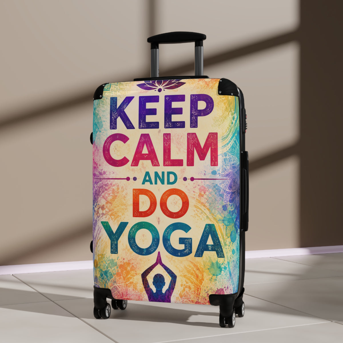 Keep Calm and Do Yoga Carry-On Suitcase — Colorful Yoga Travel Luggage