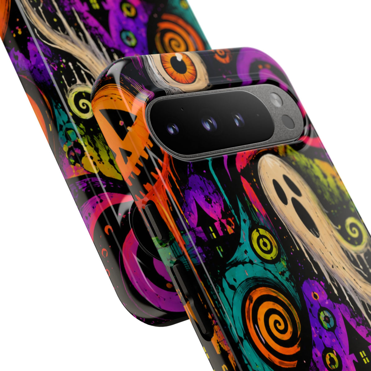 Halloween Ghost Phone Case — Colorful Spooky Skull & Haunted House Tough Case